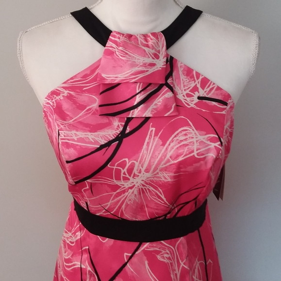 NWT Merona Pink and Black Halter Style Dress with Floral Design - Picture 2 of 13